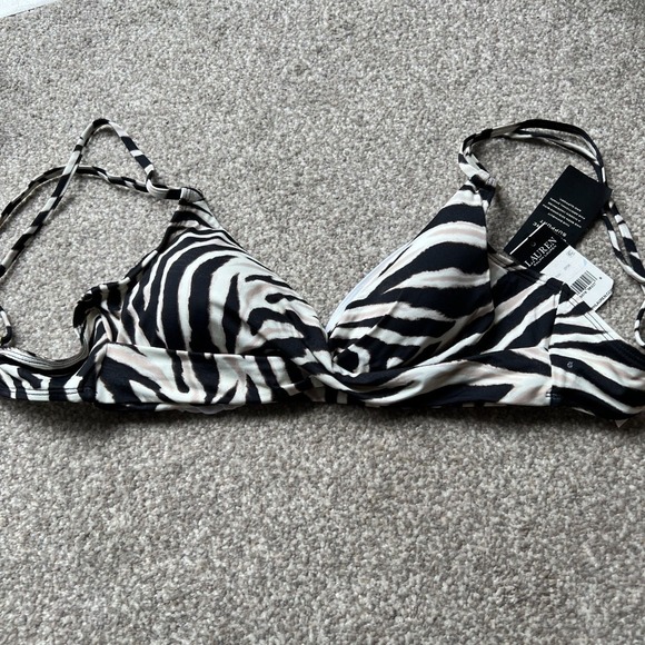 LAUREN RALPH‎ LAUREN SWIM Top sz 8 M Double strap Zebra Bikini Animal - Picture 10 of 11